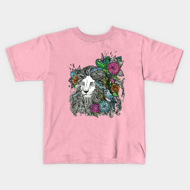 Floral Lion. Kids T-Shirt by FanitsaArt